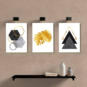 Kit Quadros Decorativos Geometrico Preto e Dourado - quadro decorativo em ambiente decorado