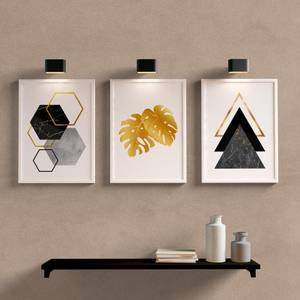 Kit Quadros Decorativos Geometrico Preto e Dourado - detalhe da moldura e acabamento