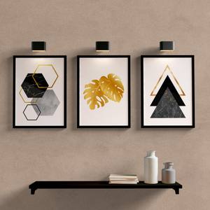 Kit Quadros Decorativos Sala Quarto Geometrico Dourado