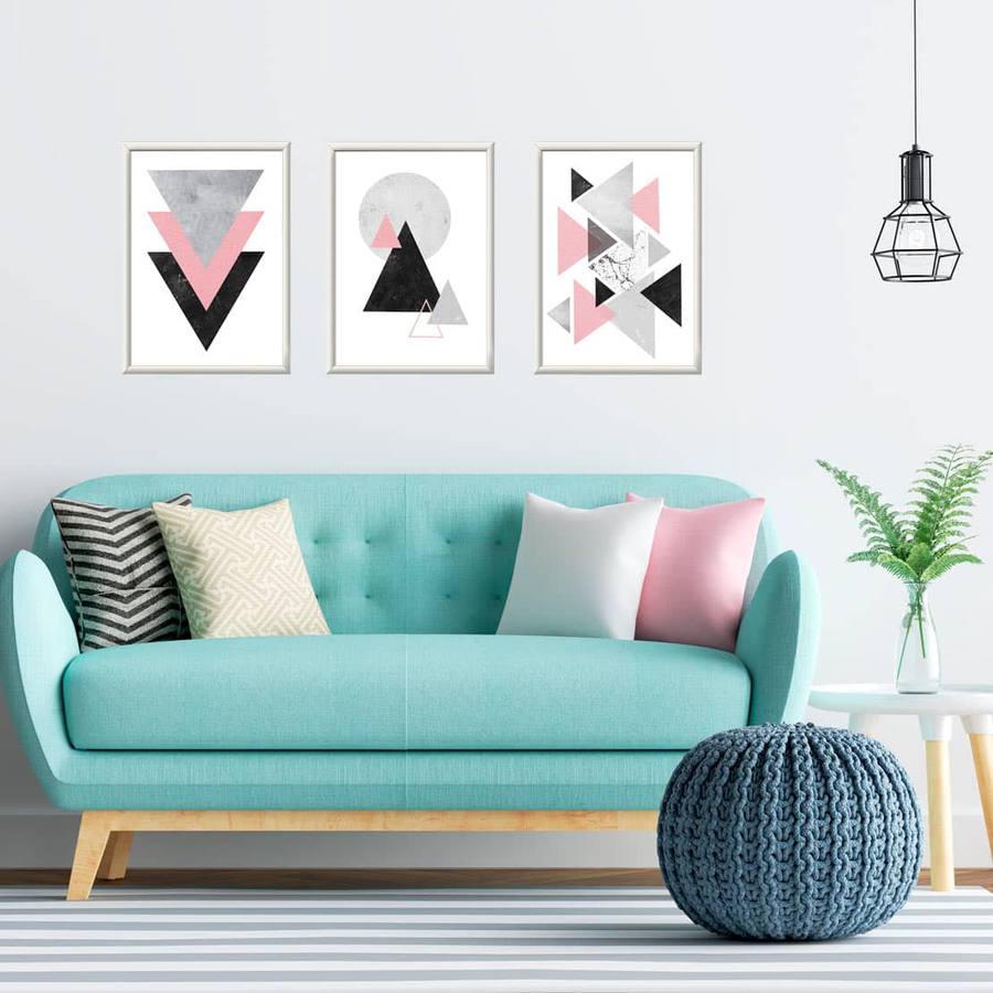 Kit Quadros Decorativos Geométrico Rose - vista aproximada da impressão