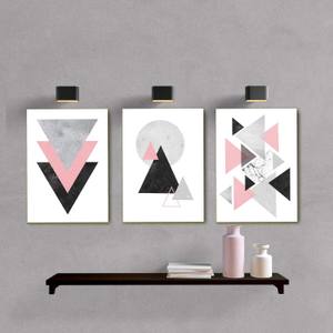 Kit Quadros Decorativos Geométrico Rose - quadro decorativo em ambiente decorado