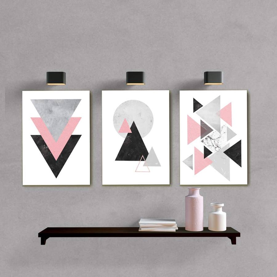 Kit Quadros Decorativos Geométrico Rose - quadro decorativo em ambiente decorado