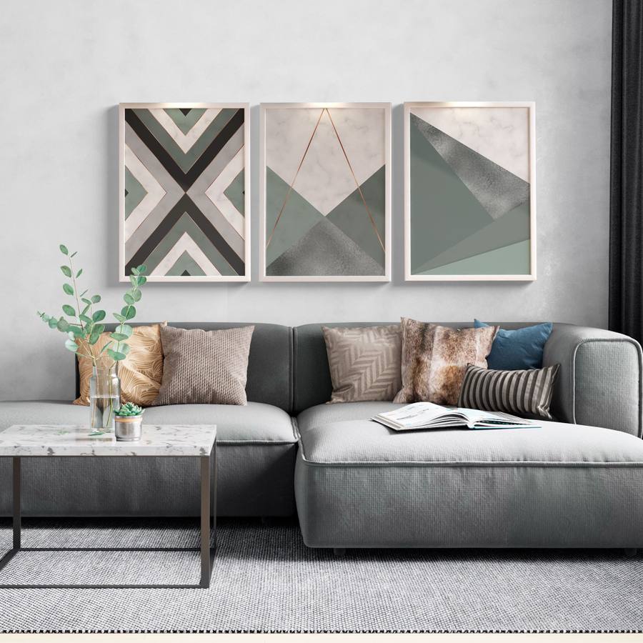 Kit Quadros Decorativos Geométrico Verde | Wallze