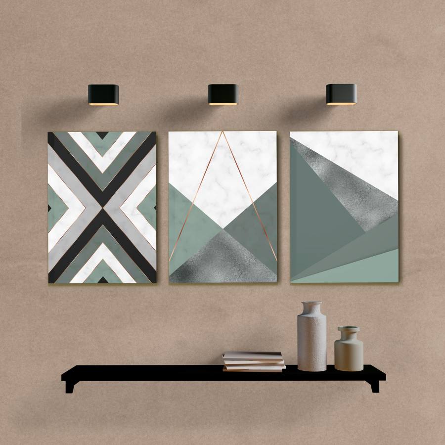 Kit Quadros Decorativos Geométrico Verde - vista aproximada da impressão
