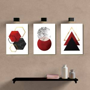 Kit Quadros Decorativos Geométrico Vermelho - quadro decorativo em ambiente decorado