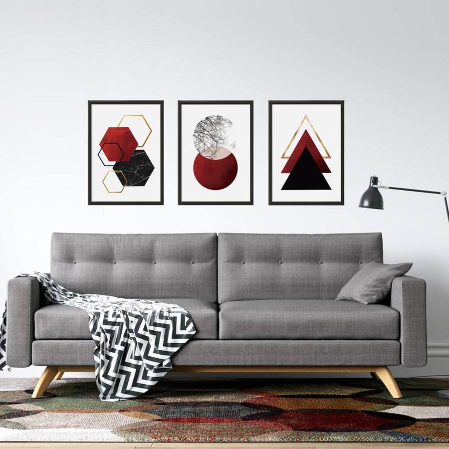 Kit Quadros Decorativos Geométrico Vermelho - vista aproximada da impressão
