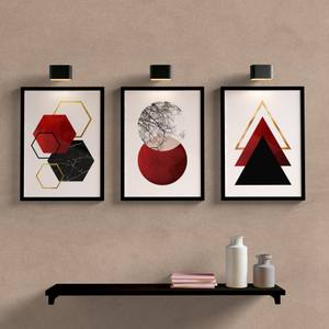 Kit Quadros Decorativos Sala Quarto Geometrico Vermelho