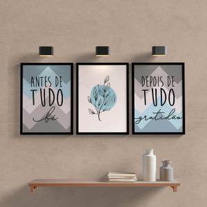 Kit Quadros Decorativos Gratidão Azul e Cinza - detalhe da moldura e acabamento
