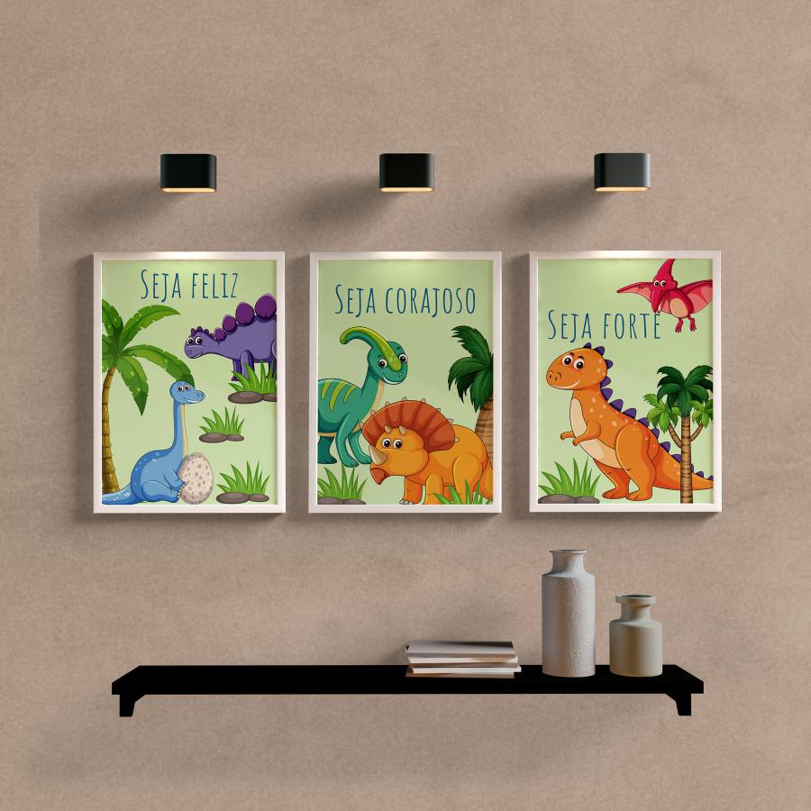 Kit Quadros Decorativos Infantil Dinossauros - detalhe da moldura e acabamento