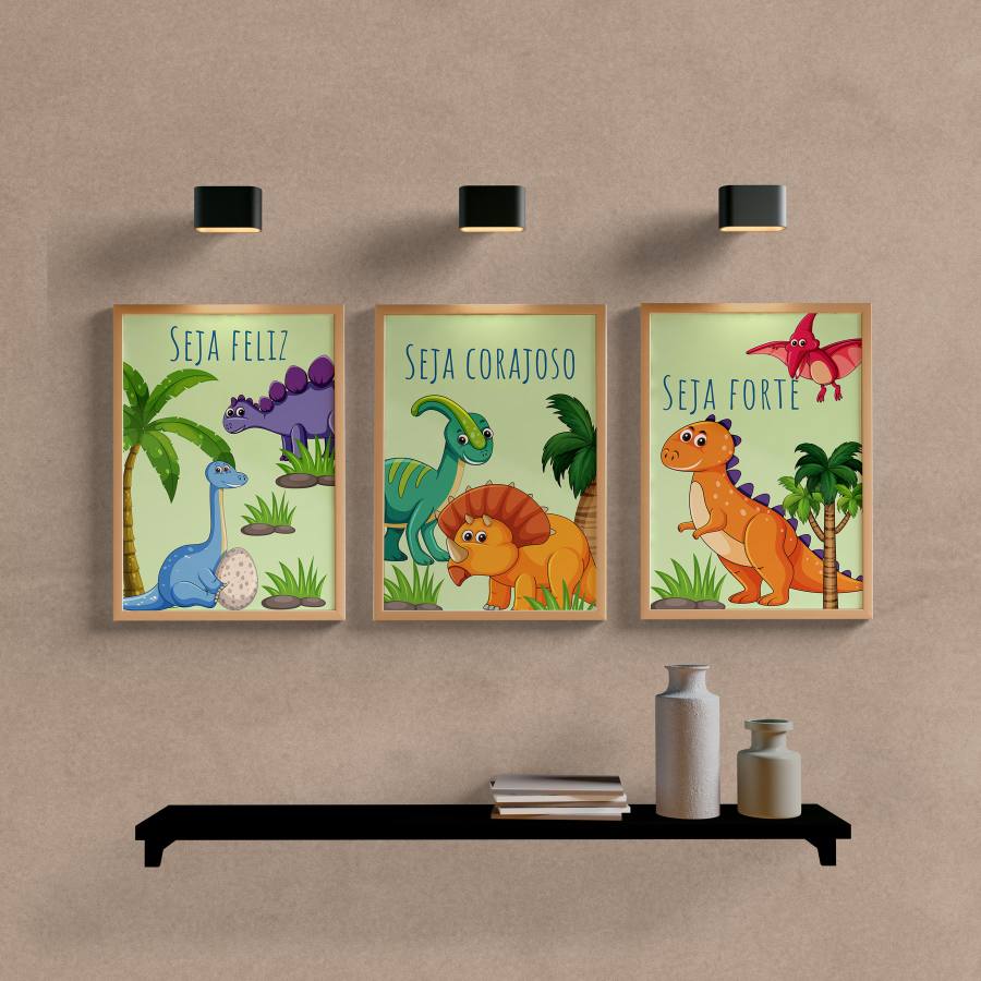 Kit Quadros Decorativos Infantil Dinossauros - vista aproximada da impressão