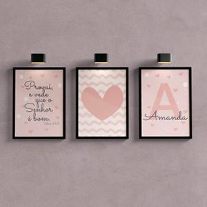 Kit Quadros Decorativos Infantil nome personalizado - detalhe da moldura e acabamento