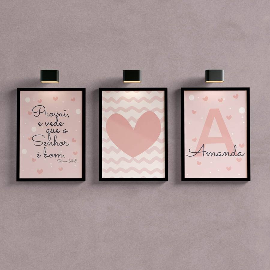 Kit Quadros Decorativos Infantil nome personalizado - detalhe da moldura e acabamento