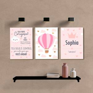 Kit Quadros Decorativos Infantil Seja Forte Nome Personalizado - quadro decorativo em ambiente decorado