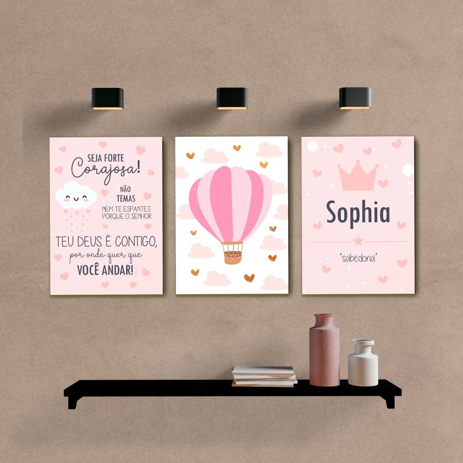 Kit Quadros Decorativos Infantil Seja Forte Nome Personalizado - quadro decorativo em ambiente decorado
