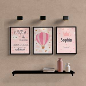 Kit Quadros Decorativos Infantil Seja Forte Nome Personalizado - detalhe da moldura e acabamento