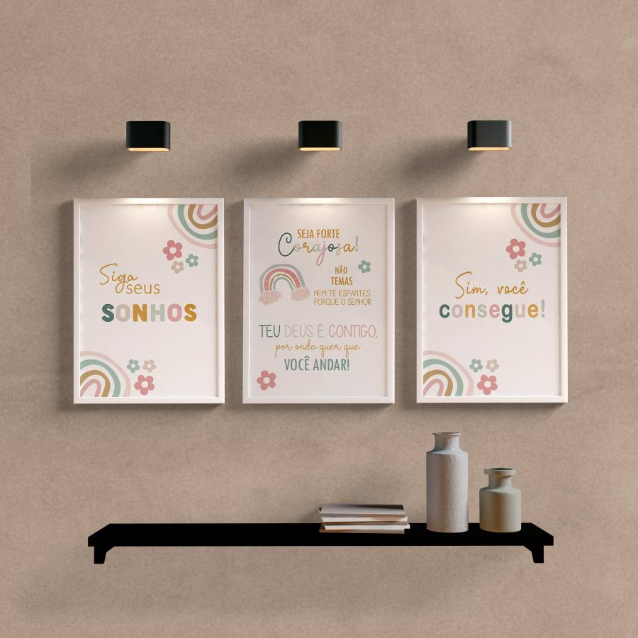 Kit Quadros Decorativos Infantil Siga Seus Sonhos - detalhe da moldura e acabamento