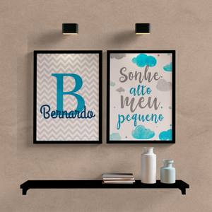 Kit Quadros Decorativos Infantil Sonhe Alto com Nome Personalizado - detalhe da moldura e acabamento