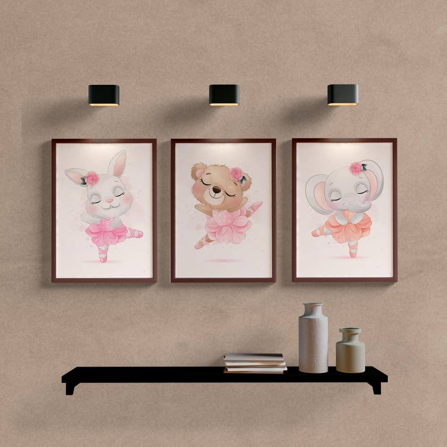 Kit Quadros Decorativos Infantil Ursinhos Bailarinos - vista aproximada da impressão
