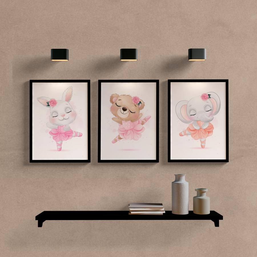 Kit Quadros Decorativos Infantil Ursinhos Bailarinos - quadro decorativo em ambiente decorado