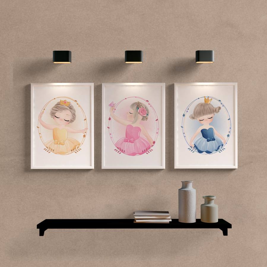 Kit Quadros Decorativos Infantil Princesas - detalhe da moldura e acabamento