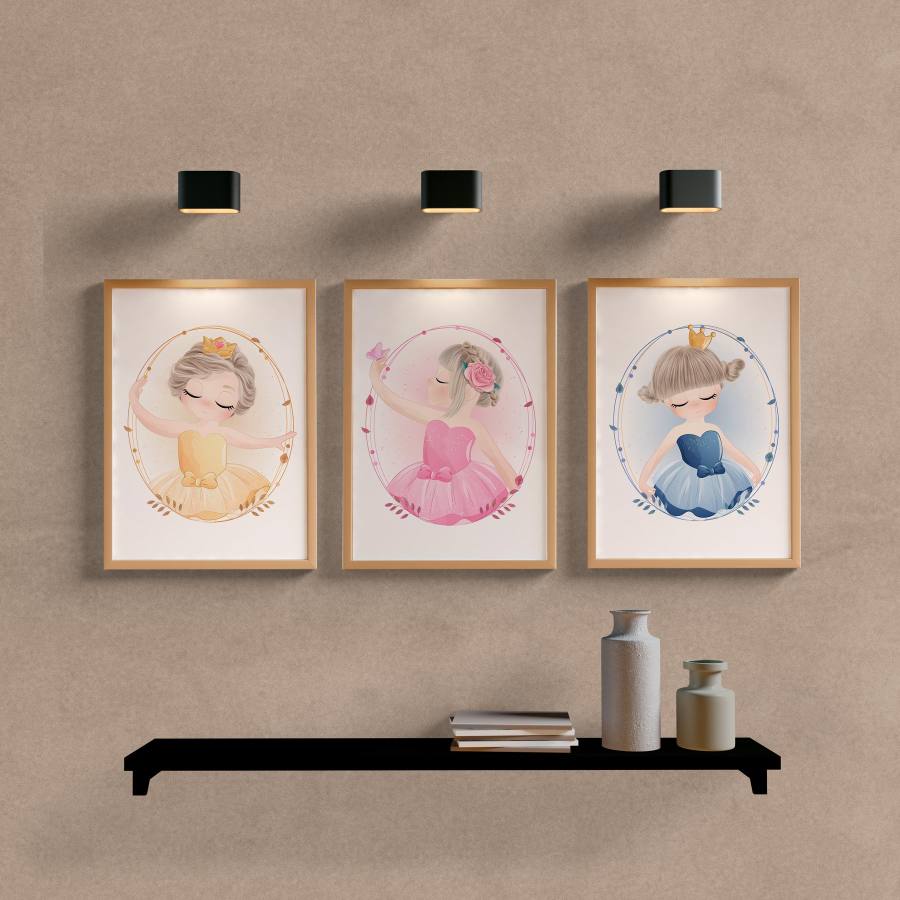 Kit Quadros Decorativos Infantil Princesas - vista aproximada da impressão