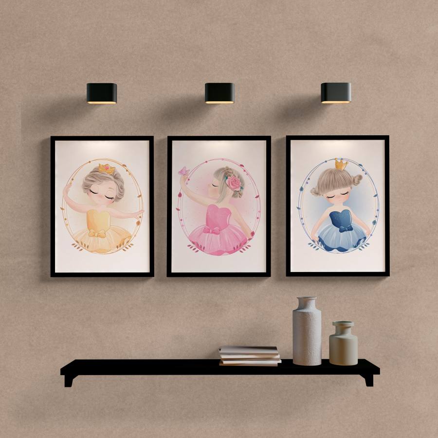 Kit Quadros Decorativos Infantil Princesas - quadro decorativo em ambiente decorado