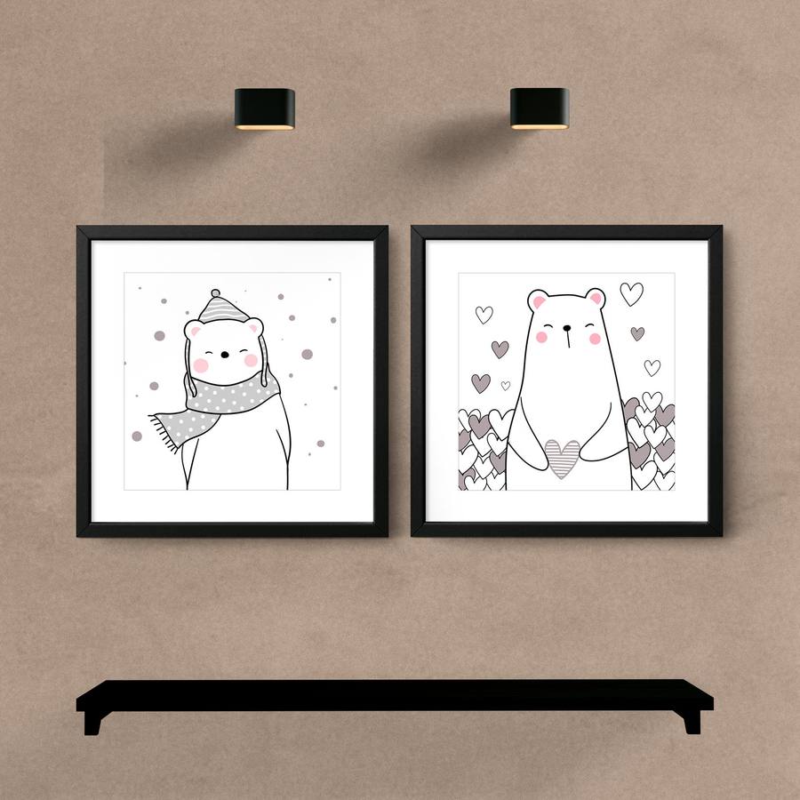 Kit Quadros Decorativos Infantil Urso - detalhe da moldura e acabamento