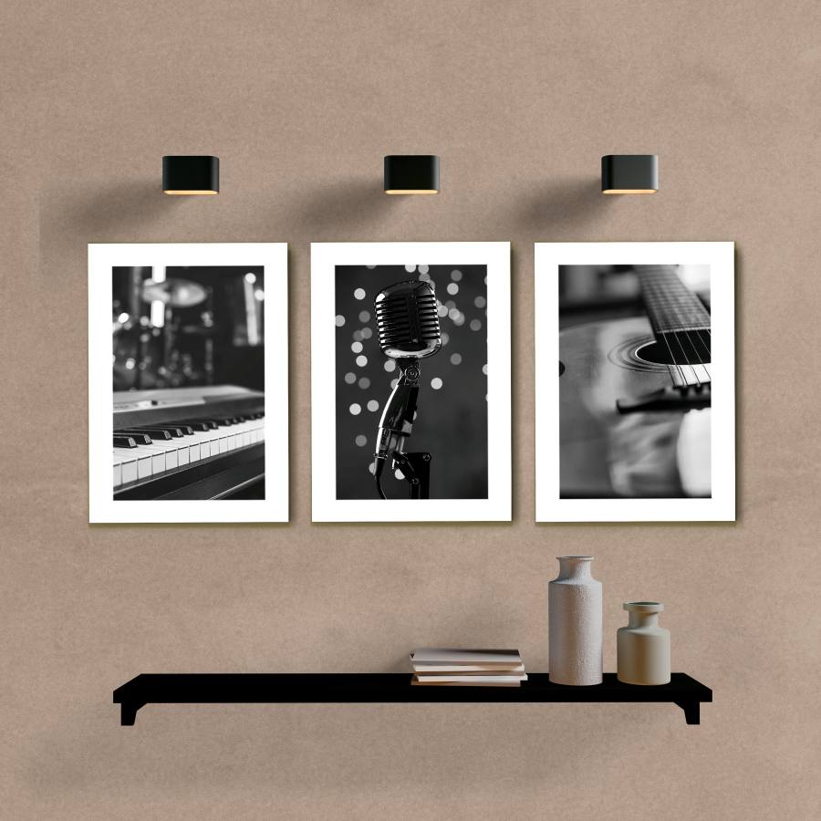 Kit Quadros Decorativos Instrumentos Musicais - quadro decorativo em ambiente decorado