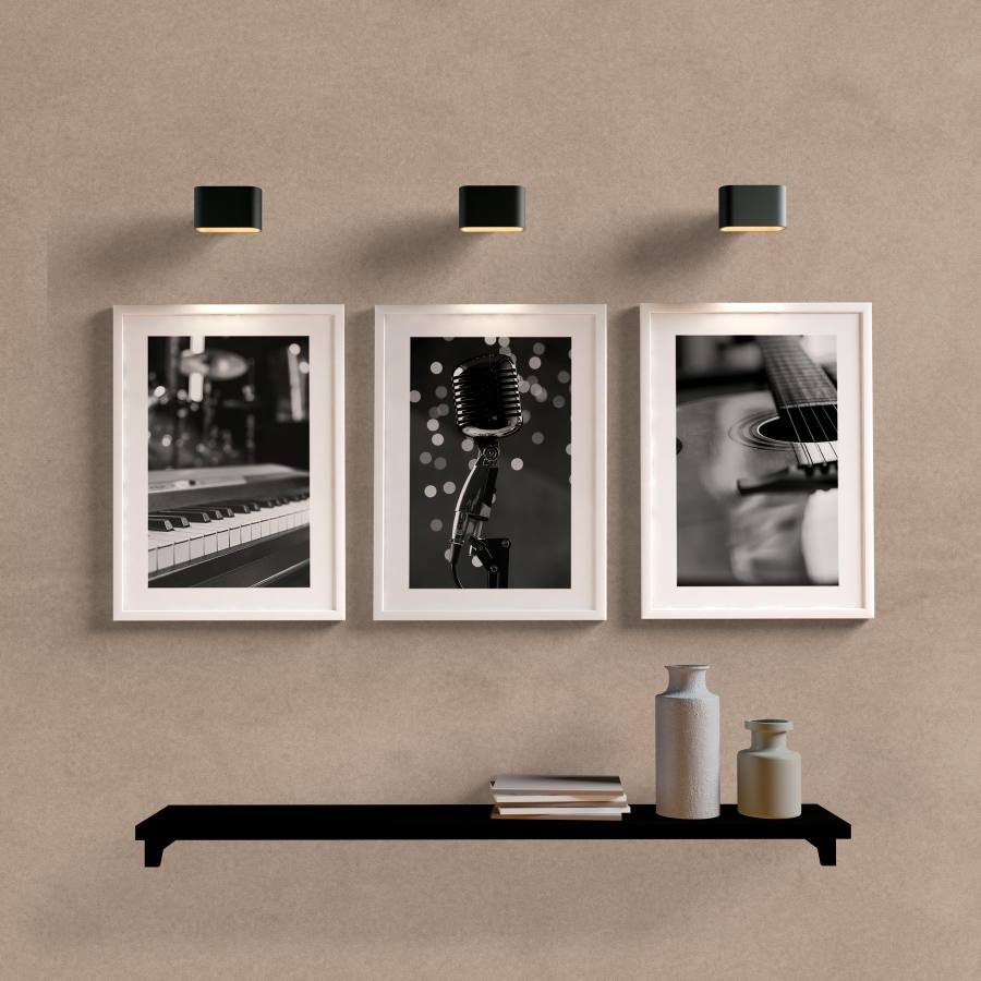 Kit Quadros Decorativos Instrumentos Musicais - detalhe da moldura e acabamento