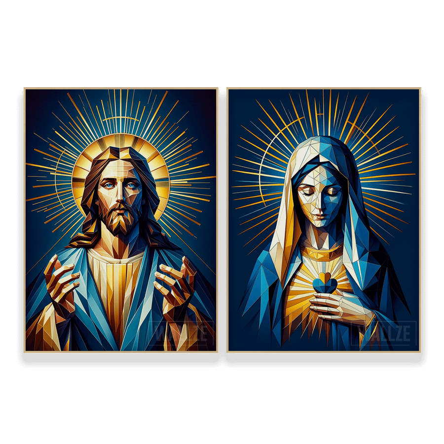 Kit Quadros Decorativos Jesus e Maria - O Sagrado e o Divino - vista aproximada da impressão
