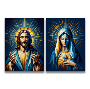 Kit Quadros Decorativos Jesus e Maria - O Sagrado e o Divino - quadro decorativo em ambiente decorado