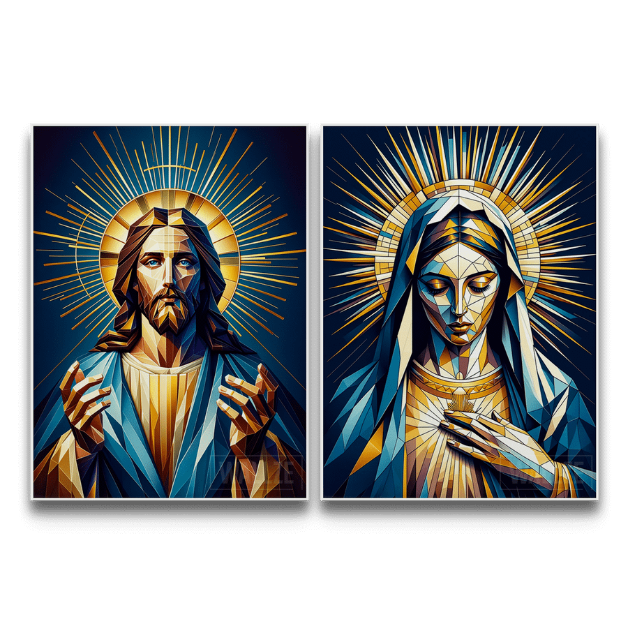 Kit Quadros Decorativos Jesus e Maria - Sagrada Harmonia - detalhe da moldura e acabamento