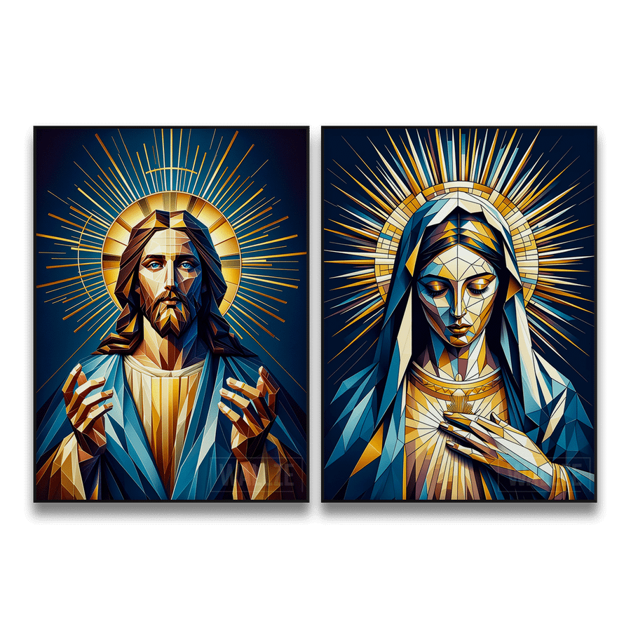 Kit Quadros Decorativos Jesus e Maria - Sagrada Harmonia - quadro decorativo em ambiente decorado