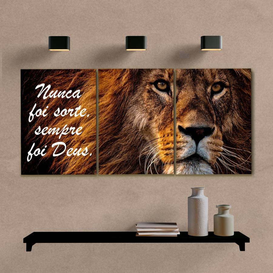Kit Quadros Decorativos Leão Nunca Foi Sorte - quadro decorativo em ambiente decorado