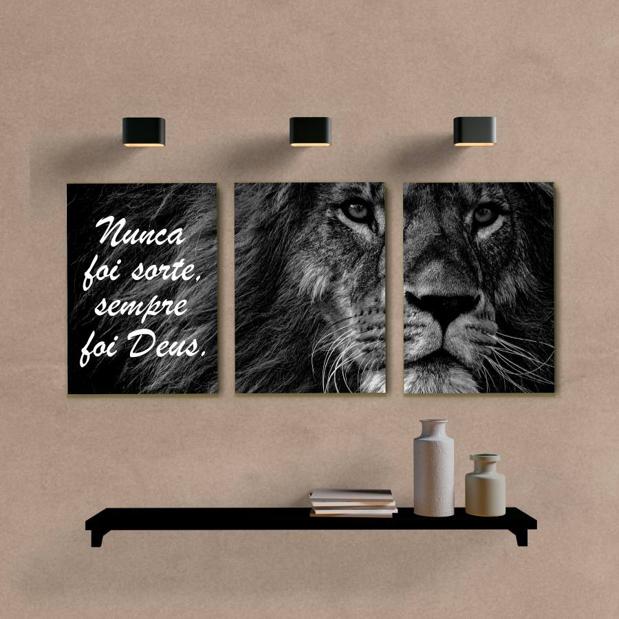 Kit Quadros Decorativos Leão P&B - imagem 6