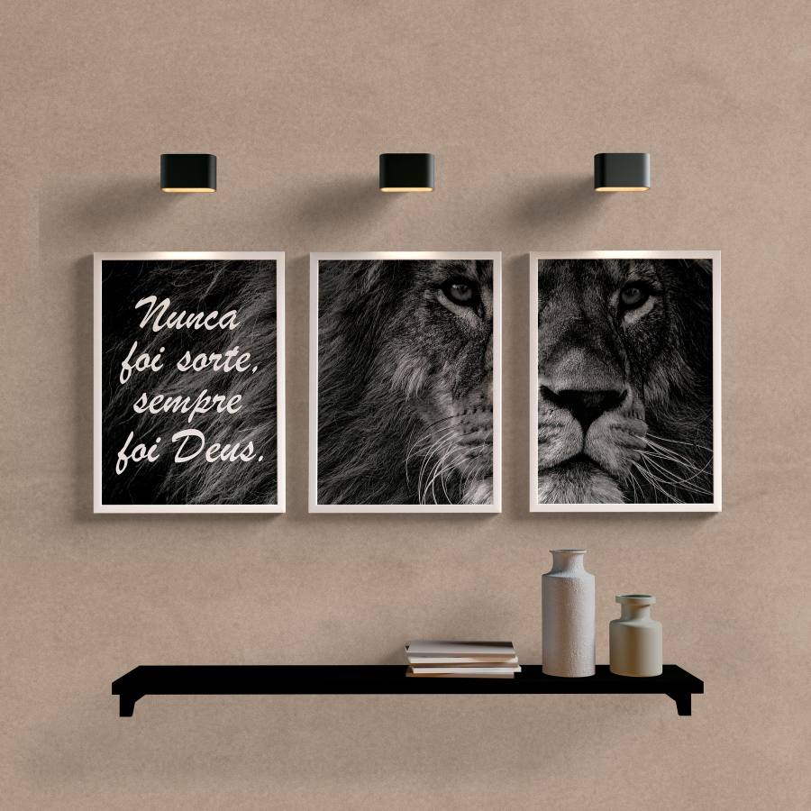 Kit Quadros Decorativos Leão P&B - detalhe da moldura e acabamento