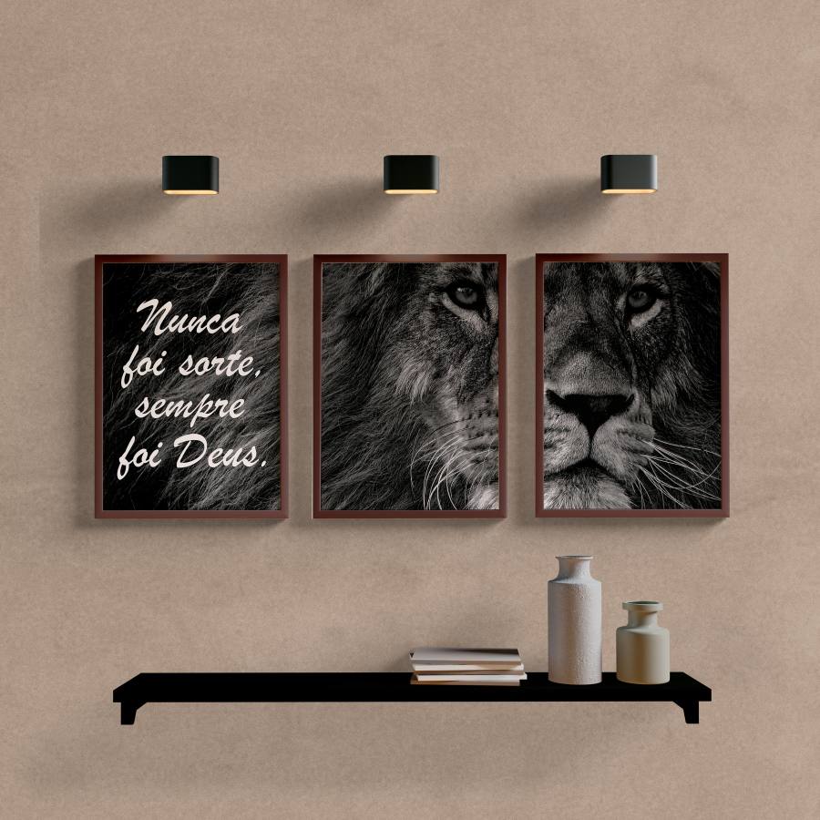 Kit Quadros Decorativos Leão P&B - imagem 5