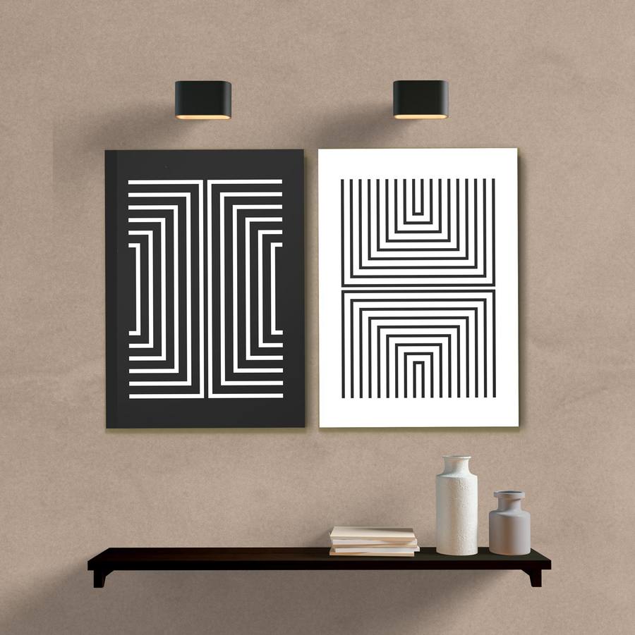 Kit Quadros Decorativos Linhas P&B - quadro decorativo em ambiente decorado