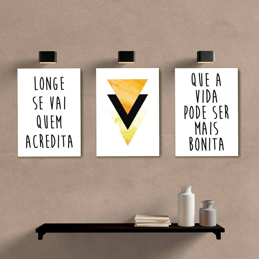 Kit Quadros Decorativos Longe se vai quem acredita - quadro decorativo em ambiente decorado