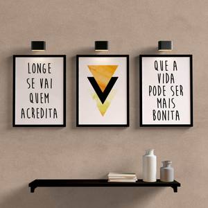 Kit Quadros Decorativos Longe se vai quem acredita - detalhe da moldura e acabamento