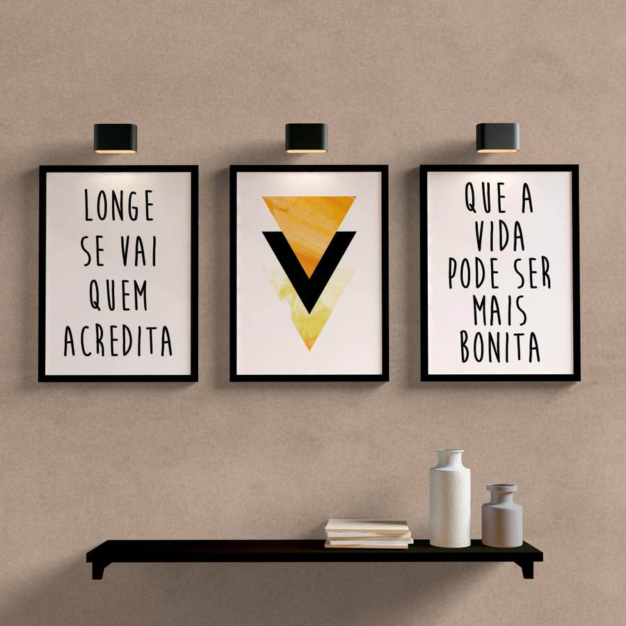 Kit Quadros Decorativos Longe se vai quem acredita - detalhe da moldura e acabamento