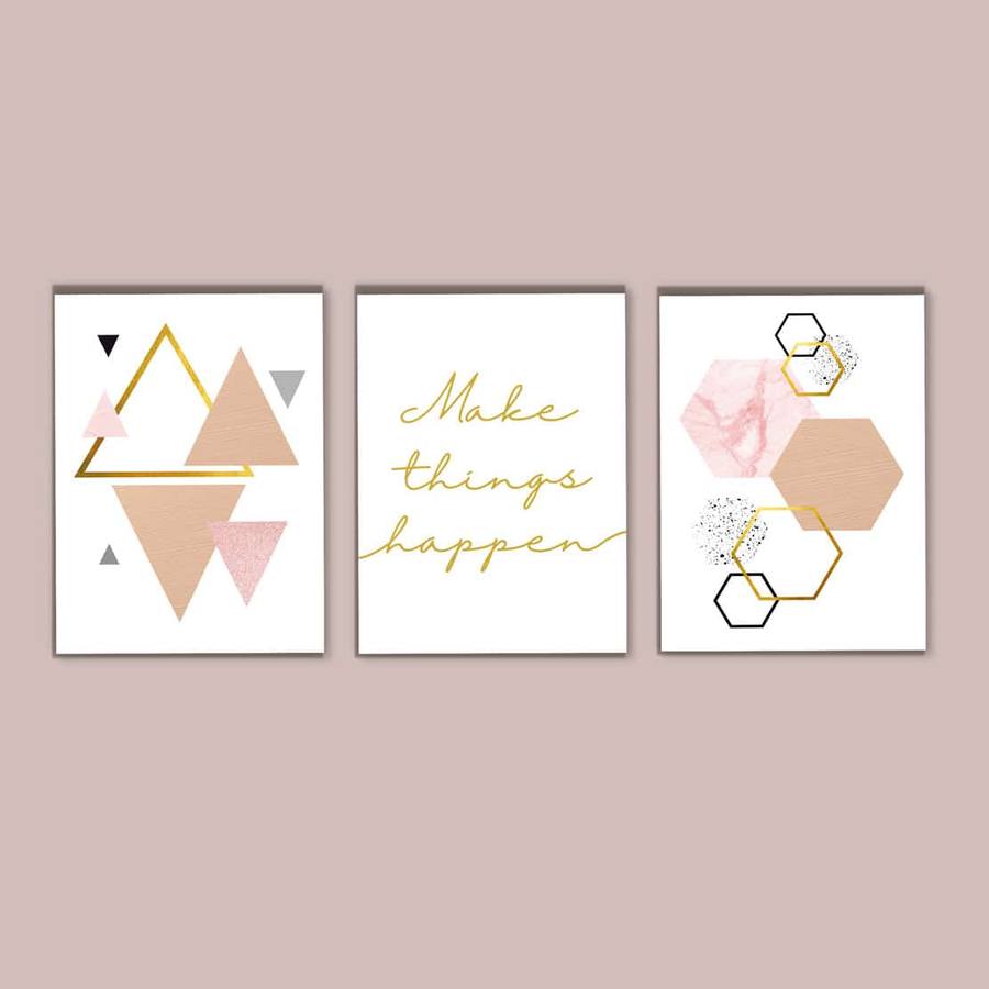 Kit Quadros Decorativos Make things happen - quadro decorativo em ambiente decorado