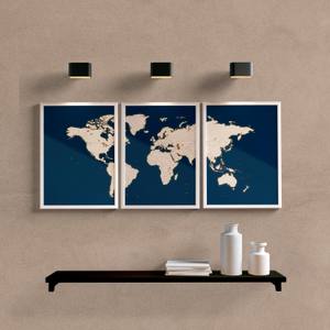 Kit Quadros Decorativos Mapa Mundi Azul e Bege - detalhe da moldura e acabamento