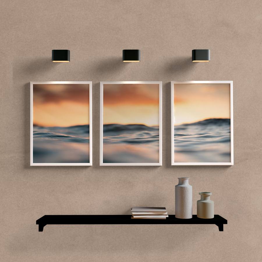 Kit Quadros Decorativos Mar Sunset - detalhe da moldura e acabamento