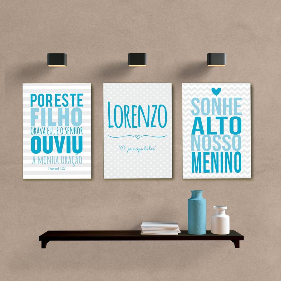 Kit Quadros Decorativos Menino Nome Personalizado com Significado - quadro decorativo em ambiente decorado