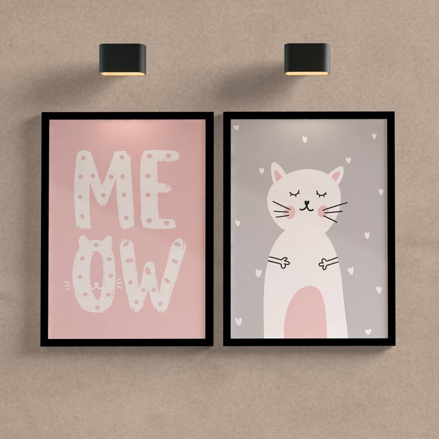 Kit Quadros Decorativos Meow - detalhe da moldura e acabamento