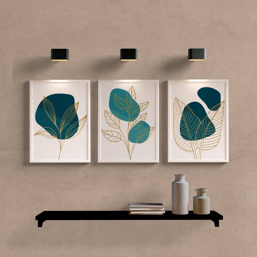 Kit Quadros Decorativos Minimal Folhas - detalhe da moldura e acabamento