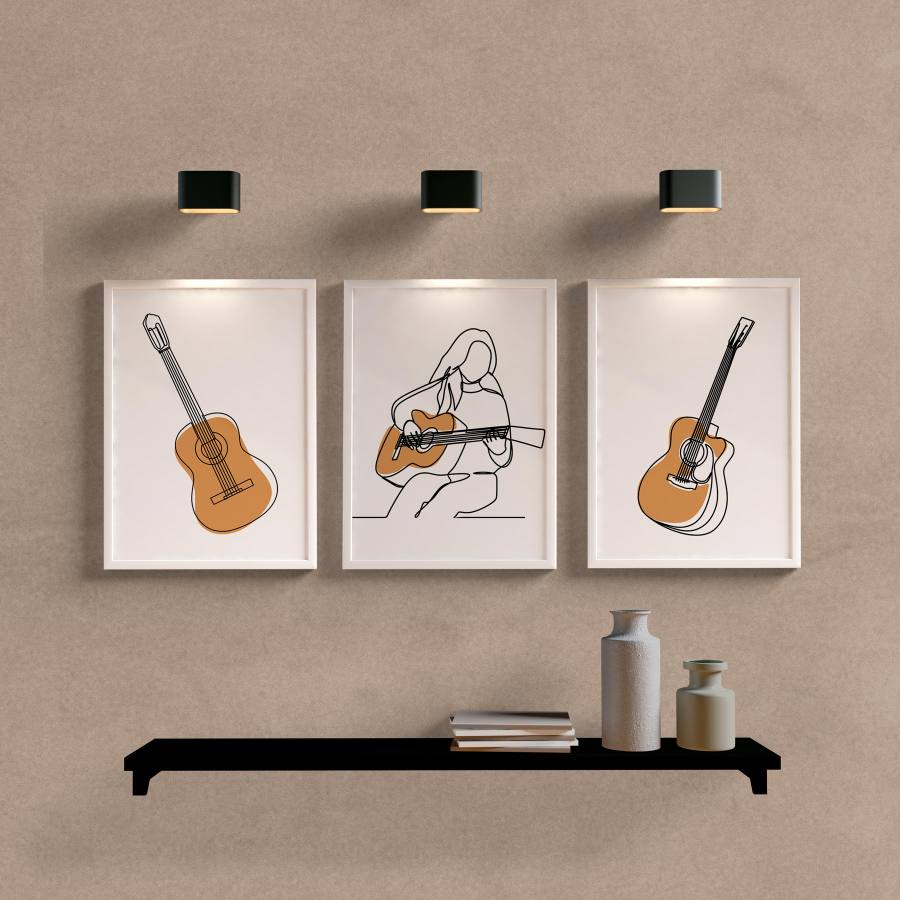 Kit Quadros Decorativos Minimal Violão - detalhe da moldura e acabamento