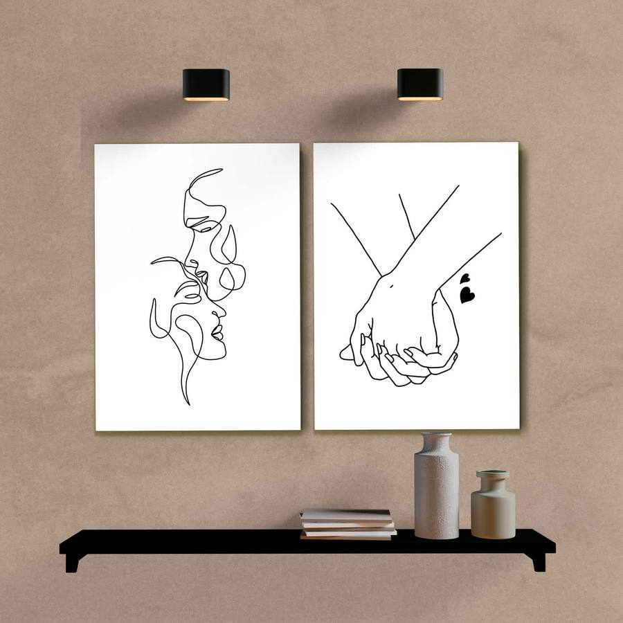 Kit Quadros Decorativos Minimalista Casal - quadro decorativo em ambiente decorado