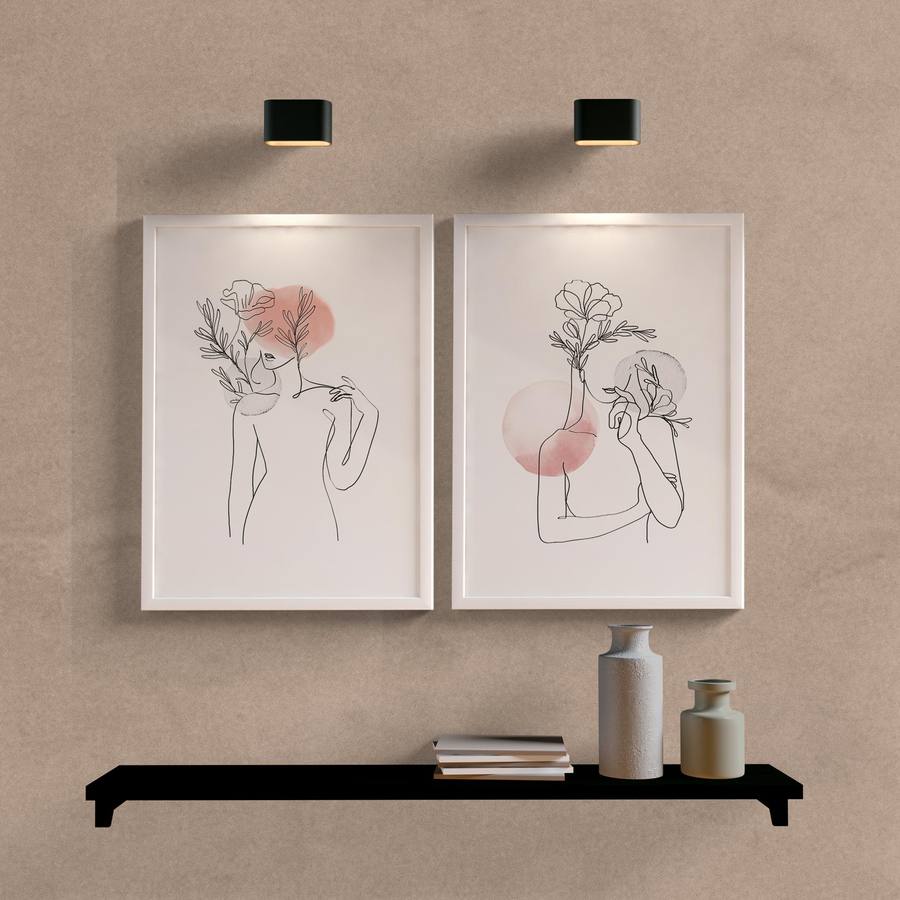 Kit Quadros Decorativos Minimalista Mulher - detalhe da moldura e acabamento